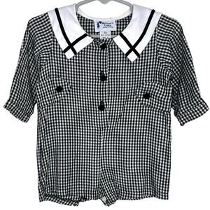 Vintage Mondays Child Boys Black White Check Long Sleeve Shortall Romper Size 6M